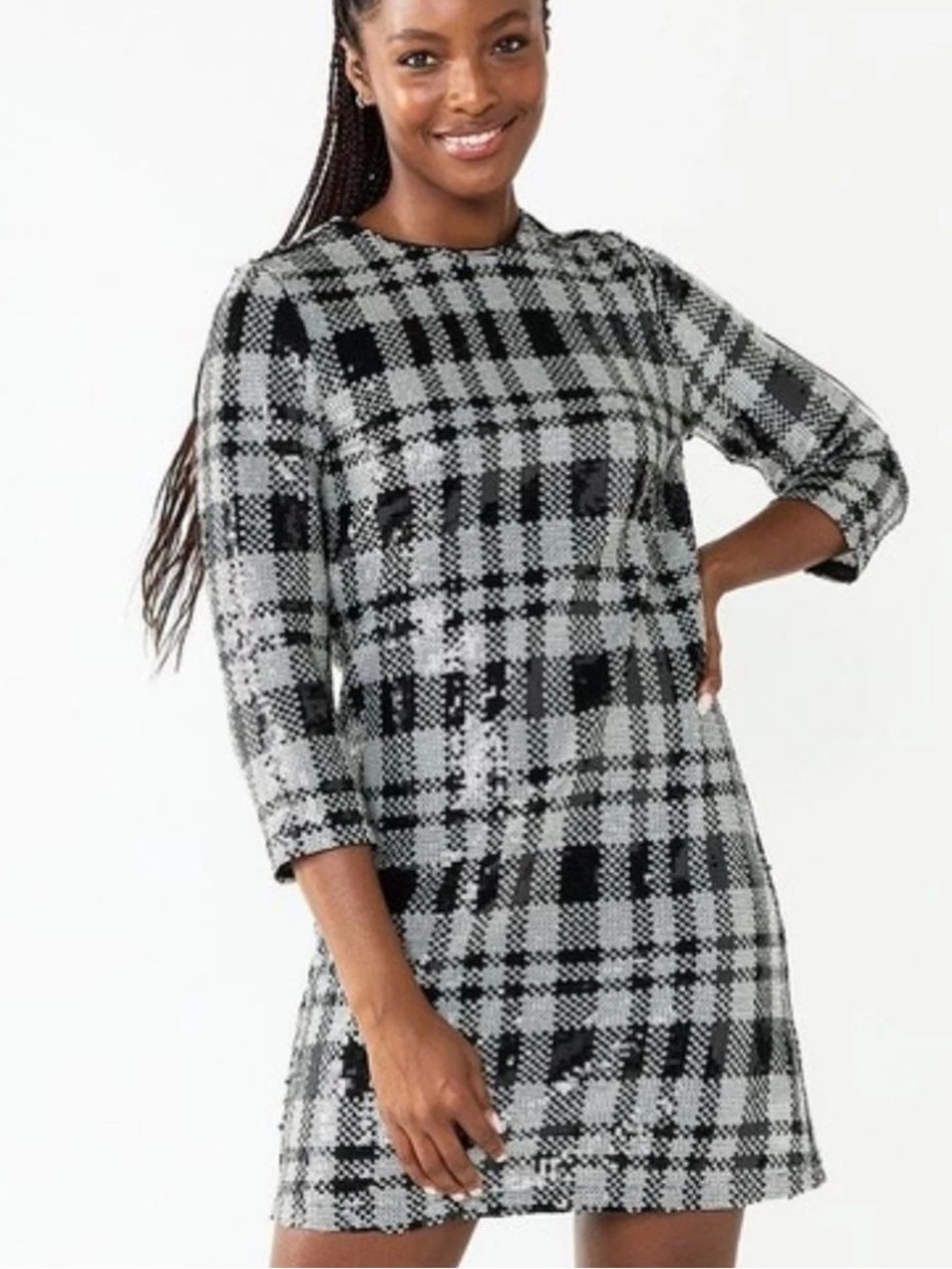 Draper James RSVP Silver and Black Oxford Plaid Mini Dress - Size 4